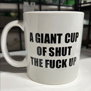Black and White Ceramic Dining Mug with Bold Text